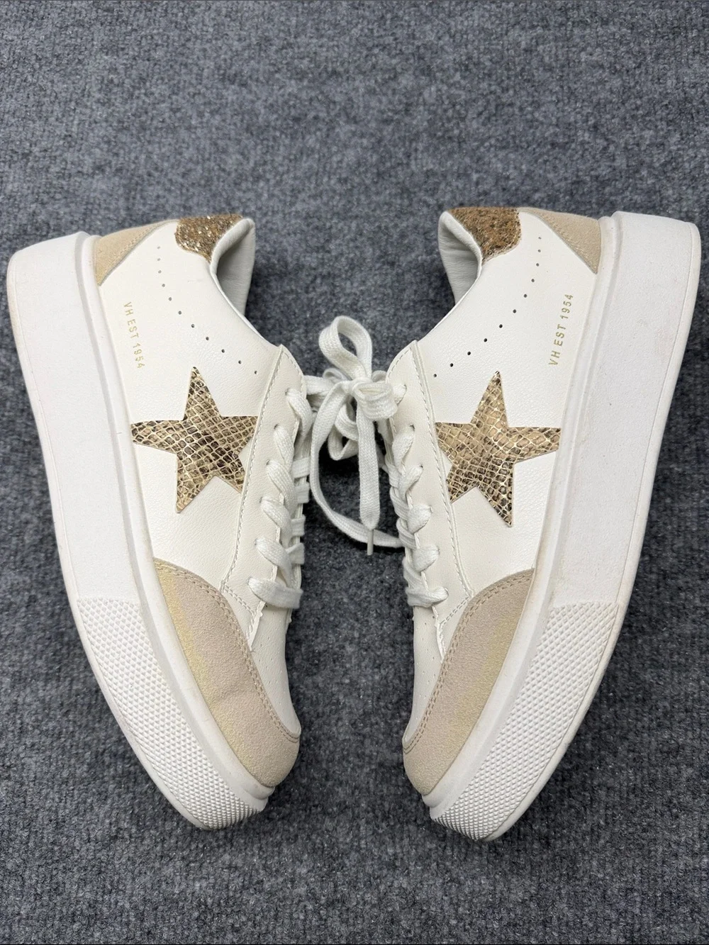 Vintage Havana White Sneakers with Gold Star Accent